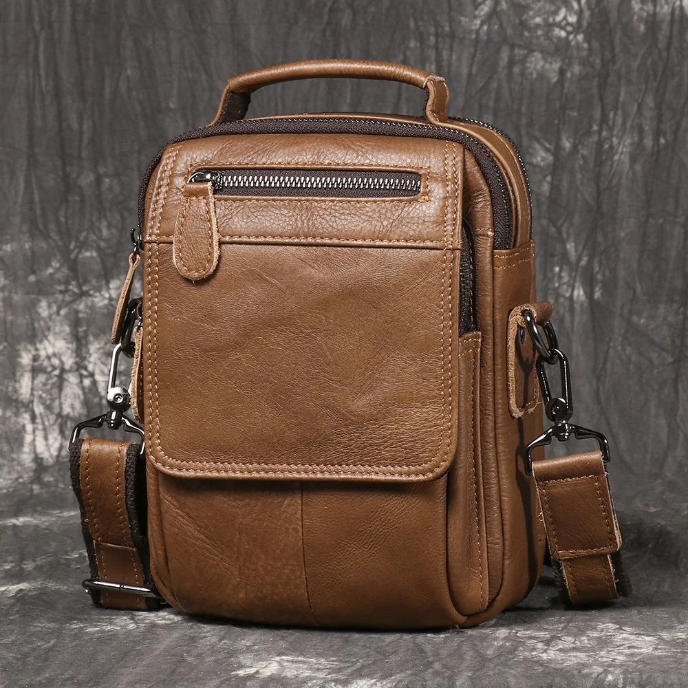 New Men's Genuine Leather Shoulder Bag - Premium Full Grain Crossbody Messenger Bag - Multi-Pocket Travel Sling Bag
