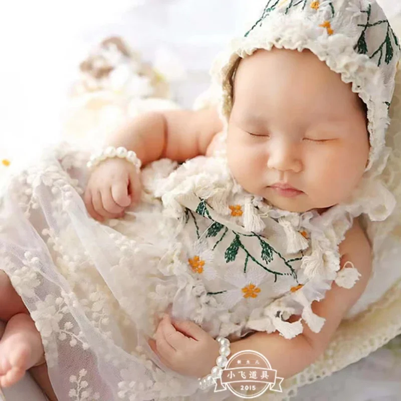 Celebrity Style Lace Embroidered Yarn Skirt 3D Flower Baby Girl Photography Set 아기 코스프레  신생아사진  roupa bebe