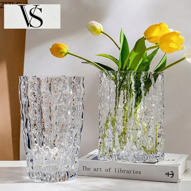 Flower Decoration Pot Desk Artificial Decorative Flower Floral Arrangement Vases Texture Relief Glass Vase Creative Hydroponic