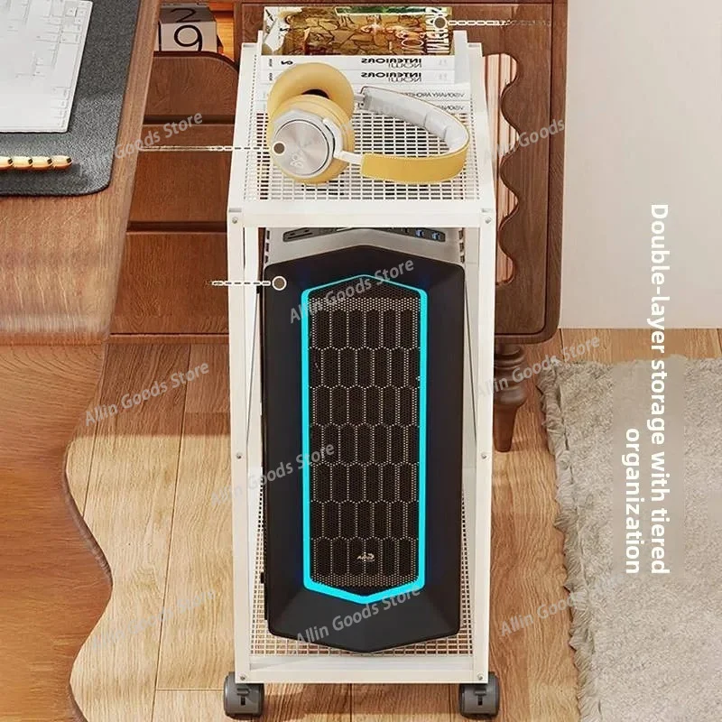 Double Layer Computer Tower Stand Desk Underutilized Space Utilization E-Gaming Room Metal Material Moving Base Home Organiza...