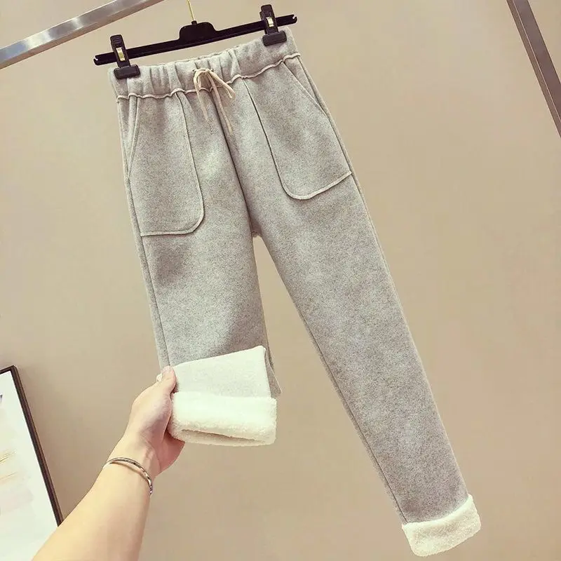 Wollen wijde pijpen broek Dames cropped broek Nieuwe hoog getailleerde rechte pijpen Koreaanse versie Student los en dik