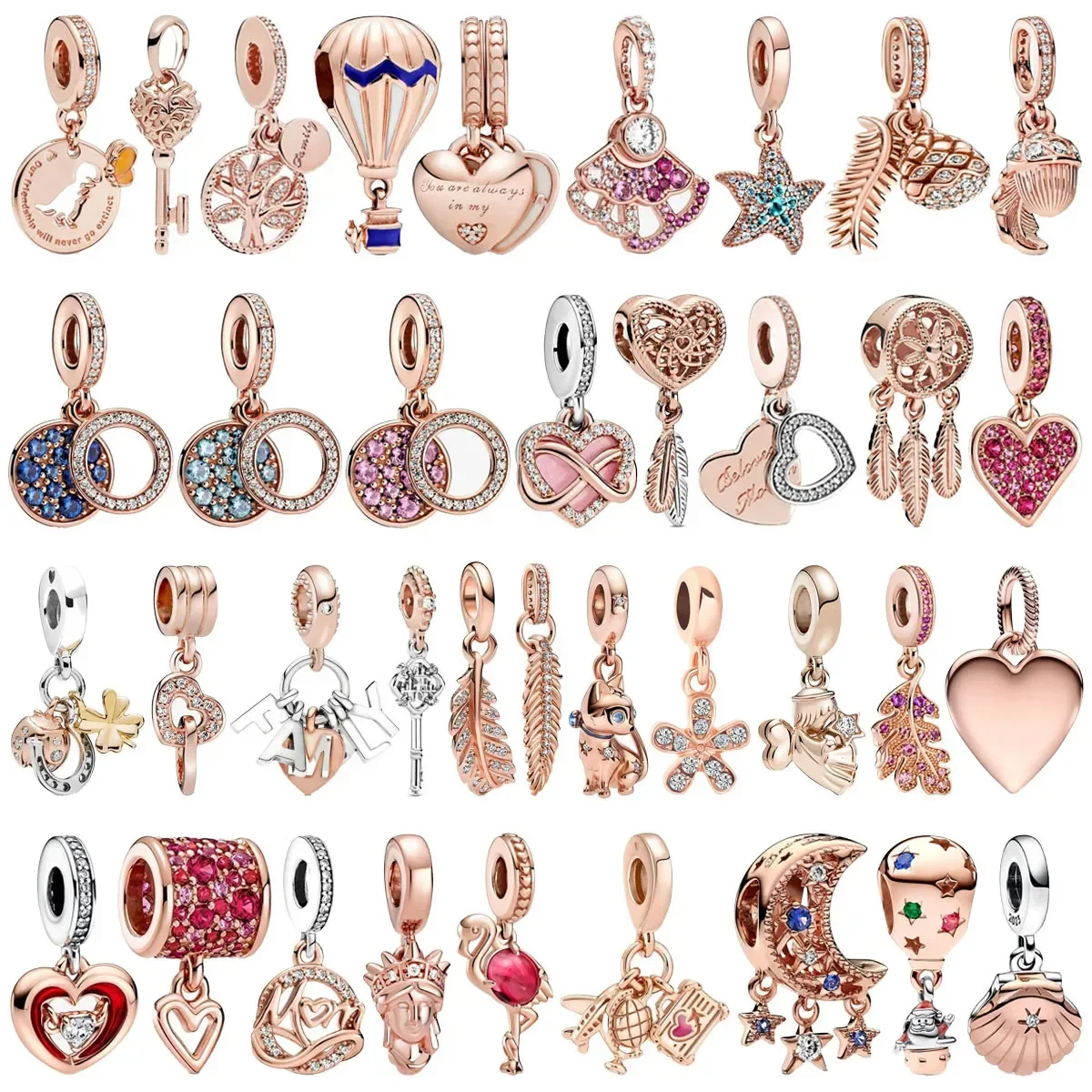 Abalorios de plata de ley 925 para pulsera Pandora, accesorio Original de oro rosa, estrella, Animal, hoja, bloqueo, corazón, regalo de joyería para mujer