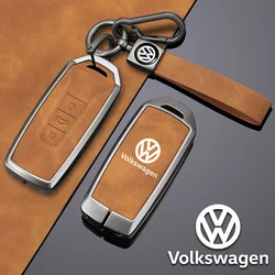Zinc Alloy Leather Car Key Case Cover For VW Volkswagen Touareg EL 2018 2019 2020 2021 2019-2023 Keyless Keychain Accessories