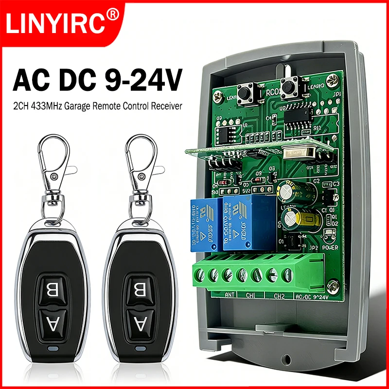 

AC DC 9-24V 433MHz Universal Garage Door Remote Control Receiver Module Relay 433.92MHz Fixed Code Rolling Code Gate Controller