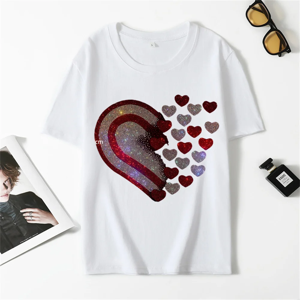 Valentine's Day roses 520 printing lovebirds core print Cotton short-sleeved women's T-shirt round neck loose shirt