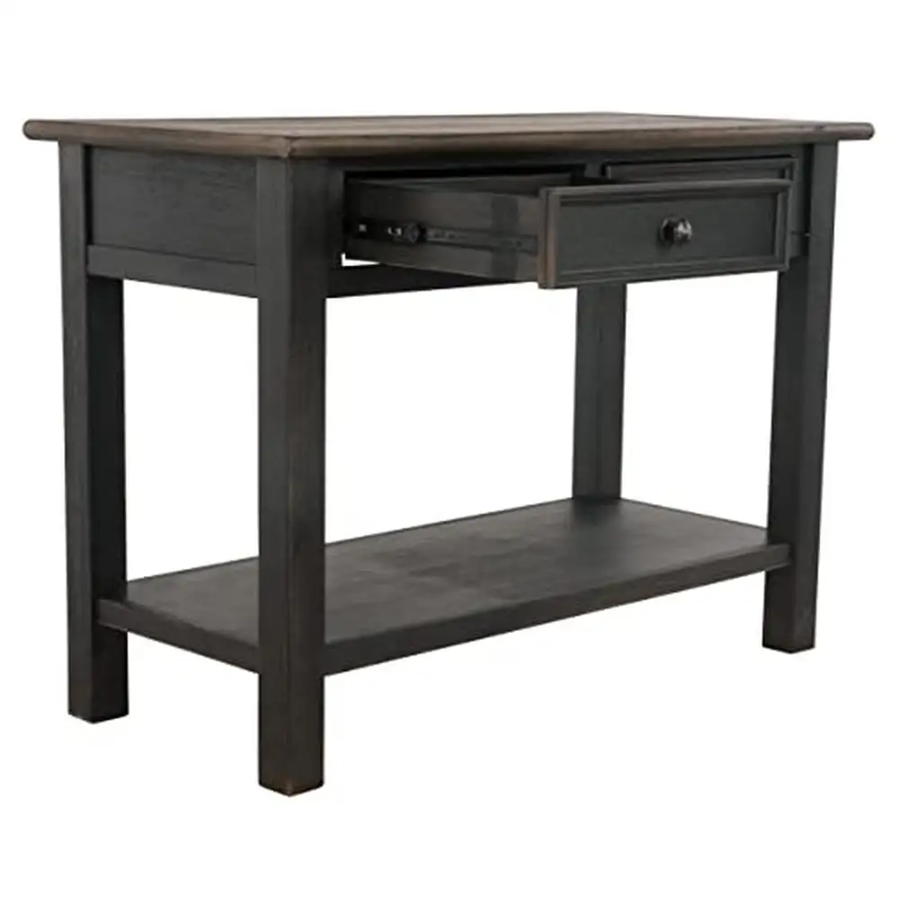 Farmhouse Style Wood Sofa Table with Drawers and Shelf Brown/Black 60"x18"x32.25 image 3