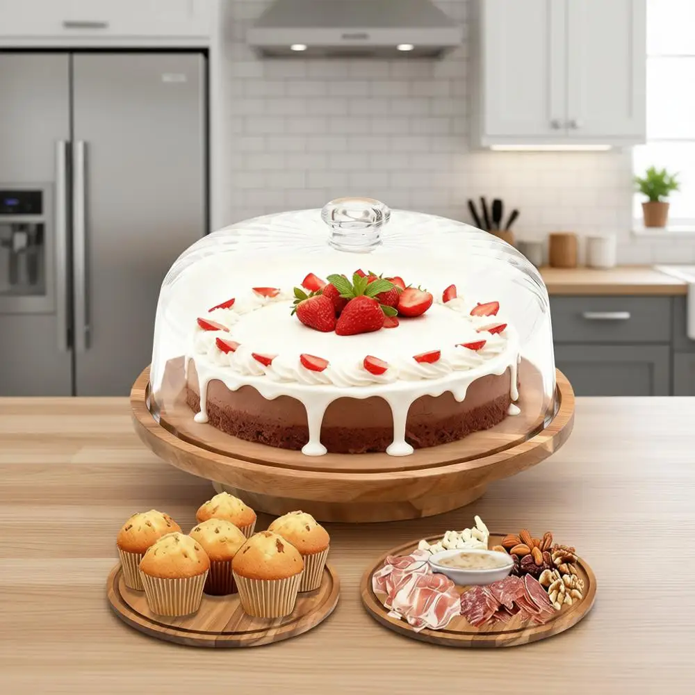 

11.8 Rotating Acrylic Cake Stand with Dome, Ideal for Weddings, Birthdays, and Kitchen Decor