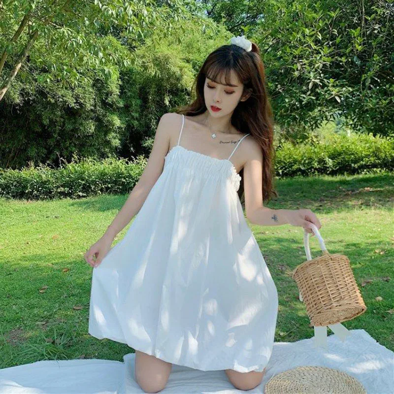 Lucyever Summer Backless Women Mini Dress Sweet Cute Spaghetti Strap Dress Woman Preppy Style Student Black White A-Line Dresses