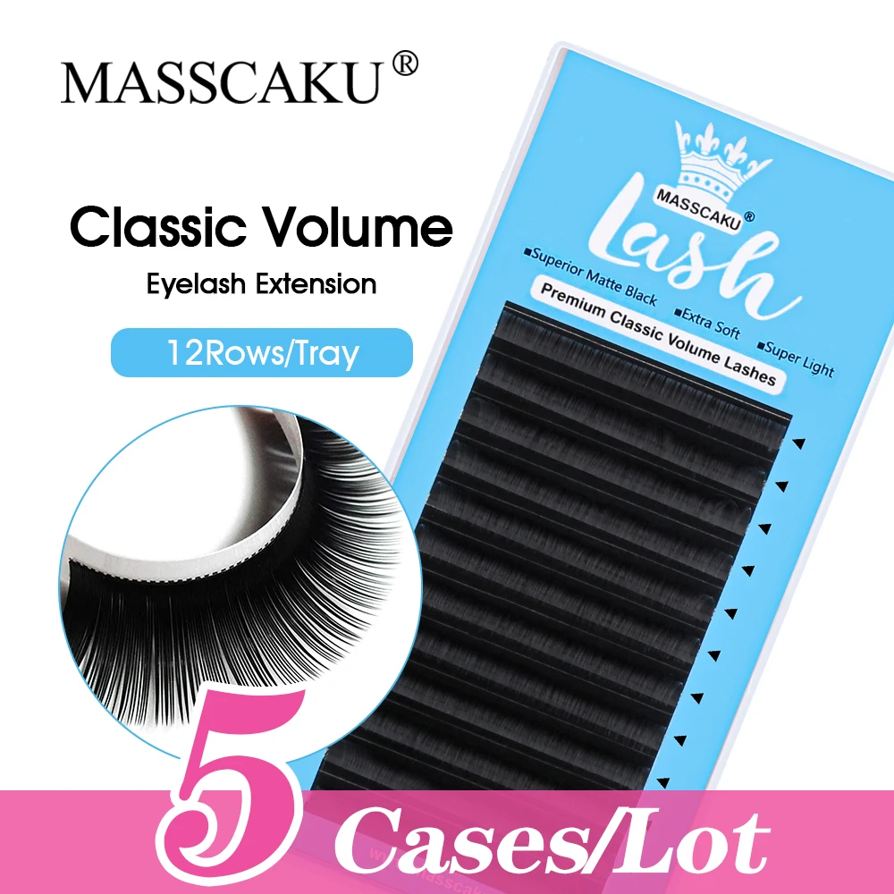 

5cases/lot MASSCAKU 100% Handmade Classic Lashes Extension Natural Soft Faux Mink Russian Volume Korean PBT Eyelashes Extension