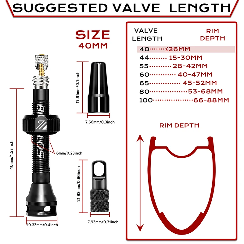 BUCKLOS 40mm/44mm Tubeless Presta Ventil F/V CNC Eloxierte Aluminium Legierung Fahrrad Ventil Rennrad Tubeless Reifen Ventil Radfahren Teil