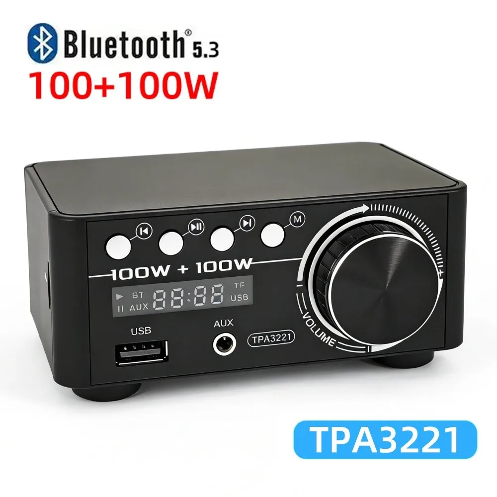 

Bluetooth 5.3 TPA3221 Class D Мини-усилитель мощности 2.0, цифровой усилитель 100Втx2 200Вт для домашней аудиосистемы с USB для ПК