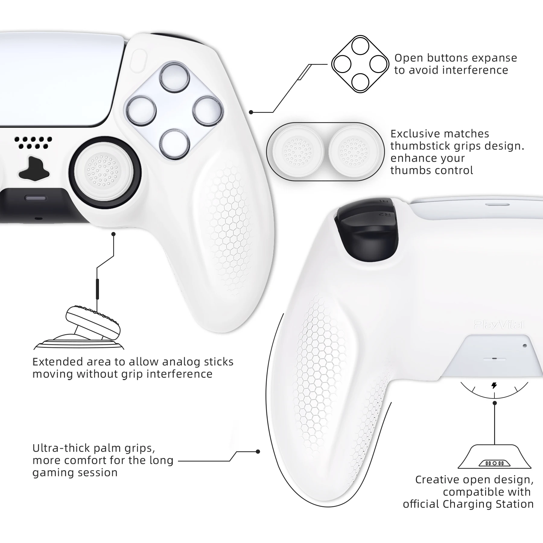 PlayVital Ninja Edition Antypoślizgowy silikonowy pokrowiec na kontroler bezprzewodowy PS5, pasuje do stacji ładującej i nakładek na kciuki