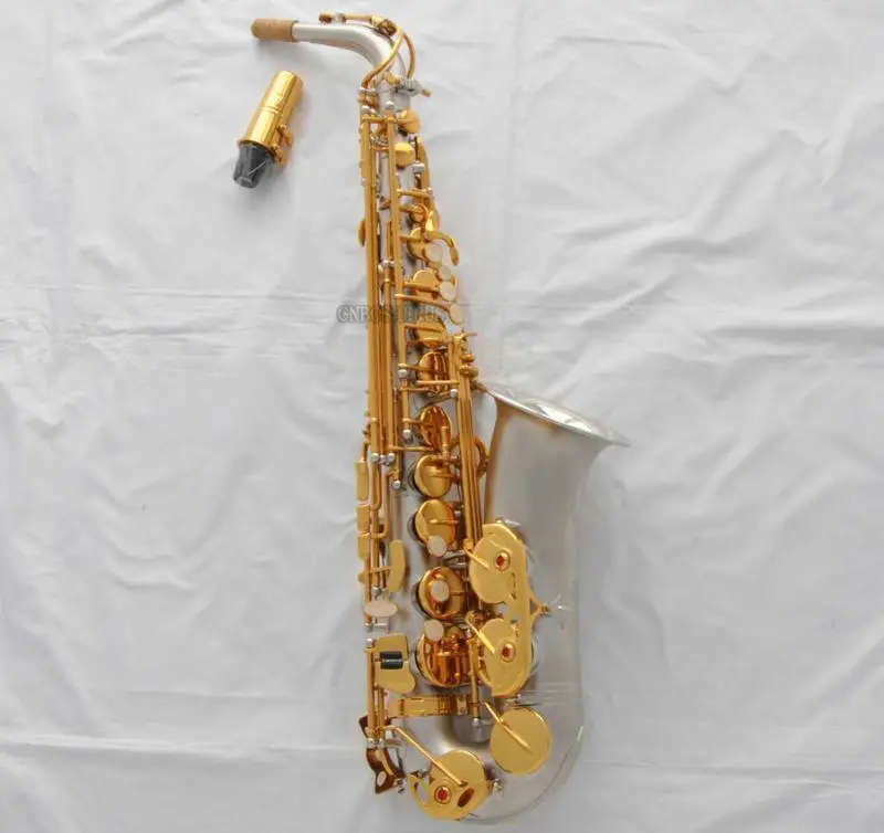 

AAAAAA Prof. Satin Nickel Gold Alto Sax Eb Keys High F# Saxophone With Case