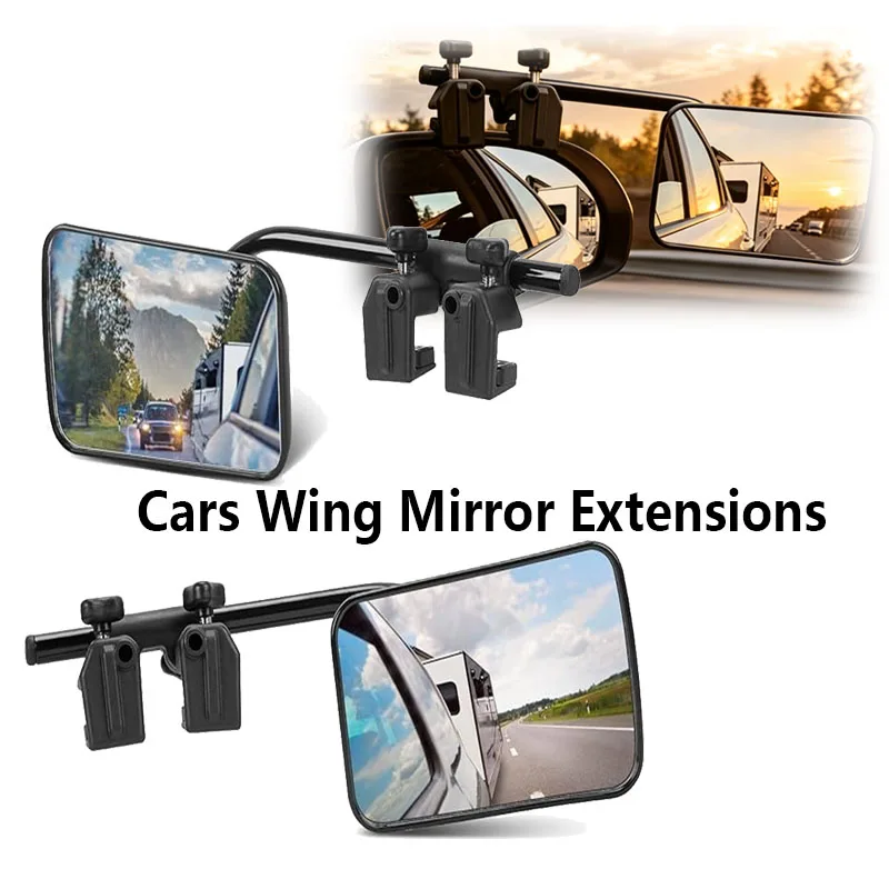 Universal Adjustable Car Towing Mirrors Caravan Mirror Extensions Pair with Secure Clamps for Safe Driving