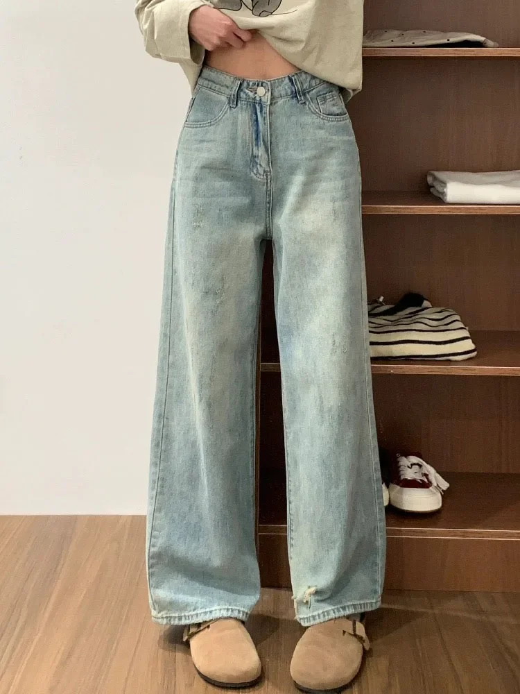 Fashion Street Slim Casual Woman Jeans Simple Basic Straight Pants Female Chicly Retro Summer New High Waist Loose Women Jeans