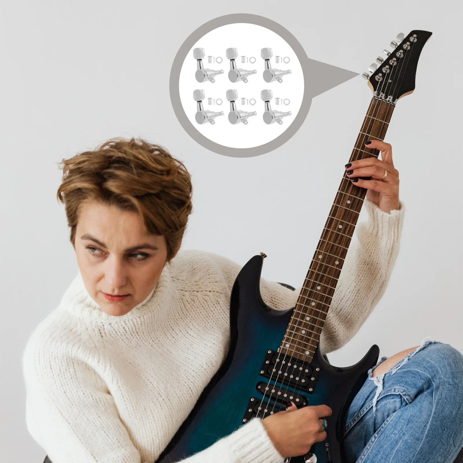 

6 Pcs Durable Guitar Pegs Creative Folk Tuner Fully Enclosed Knob Smooth Surface Replacement Metal Alloy Electric