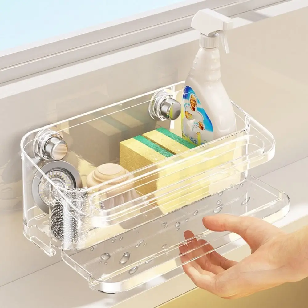 

Punch Free Kitchen Sink Drain Rack Wall Mounted Waterproof Rag Storage Rack with Water Tray Space Saving Kitchen Organization