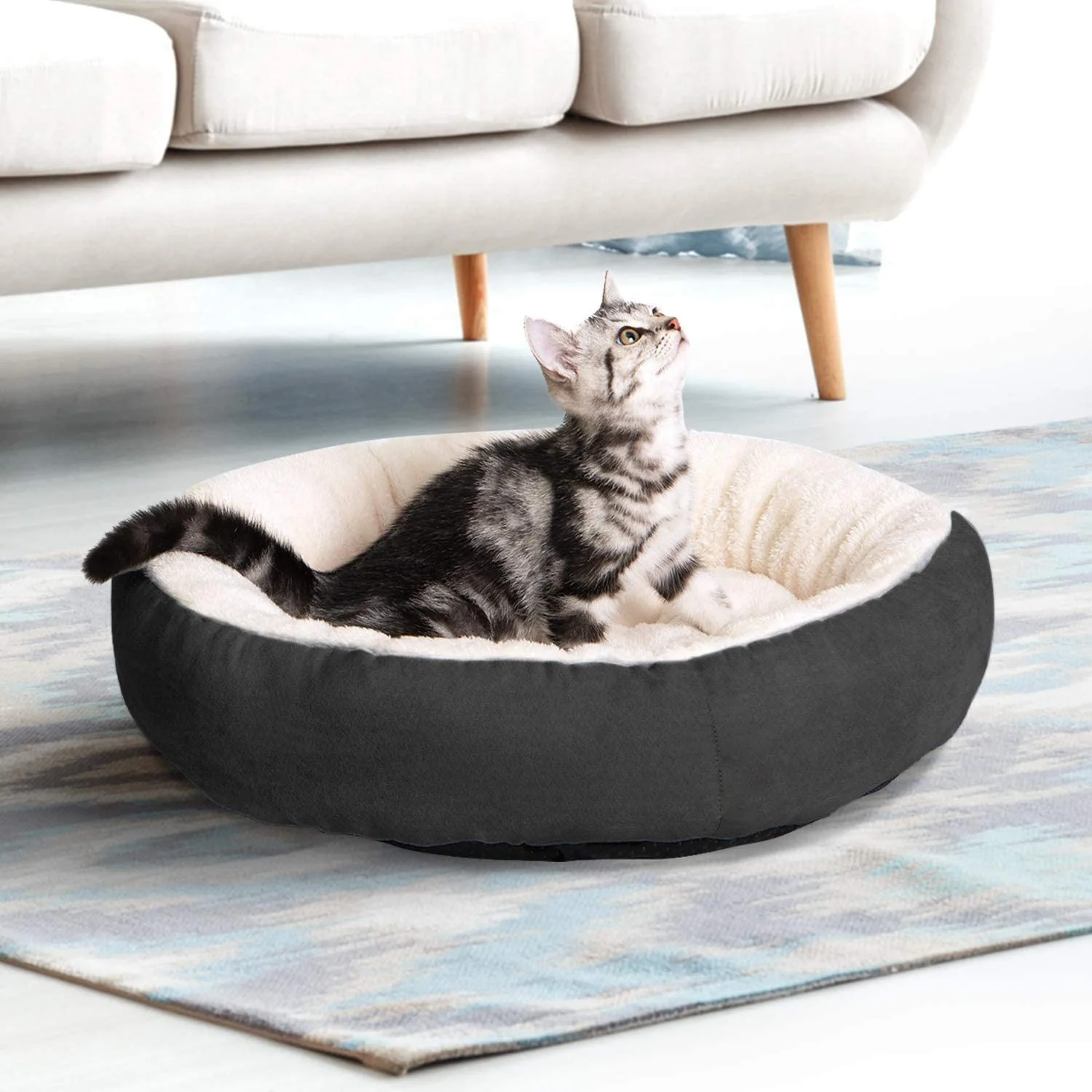 OUZEY Soft Plush Round Pet Cat Bed Soft Warm Cat Nest Comfortable Sleeping Puppy Bed Washable Pet House Supplies Dog Basket