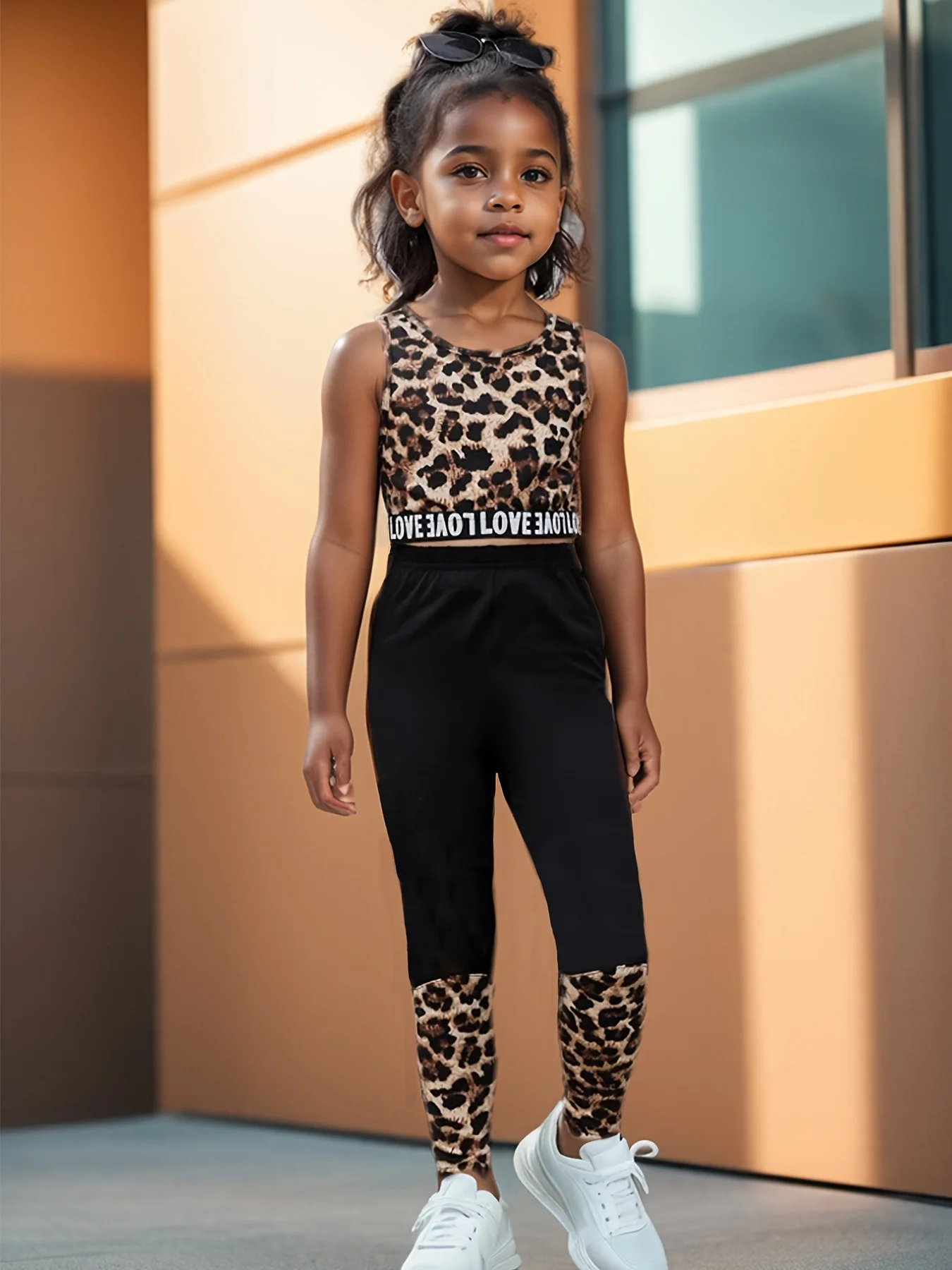 Ins الفتيات بدلة رياضية عادية أزياء ليوبارد طباعة كاملة مطبوعة سترة رياضية بنطلون 2 قطعة مجموعة