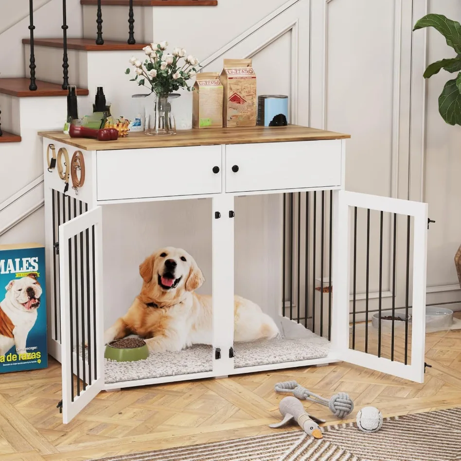 Large panel dog cage with drawers and baffle heavy duty dog cage furniture