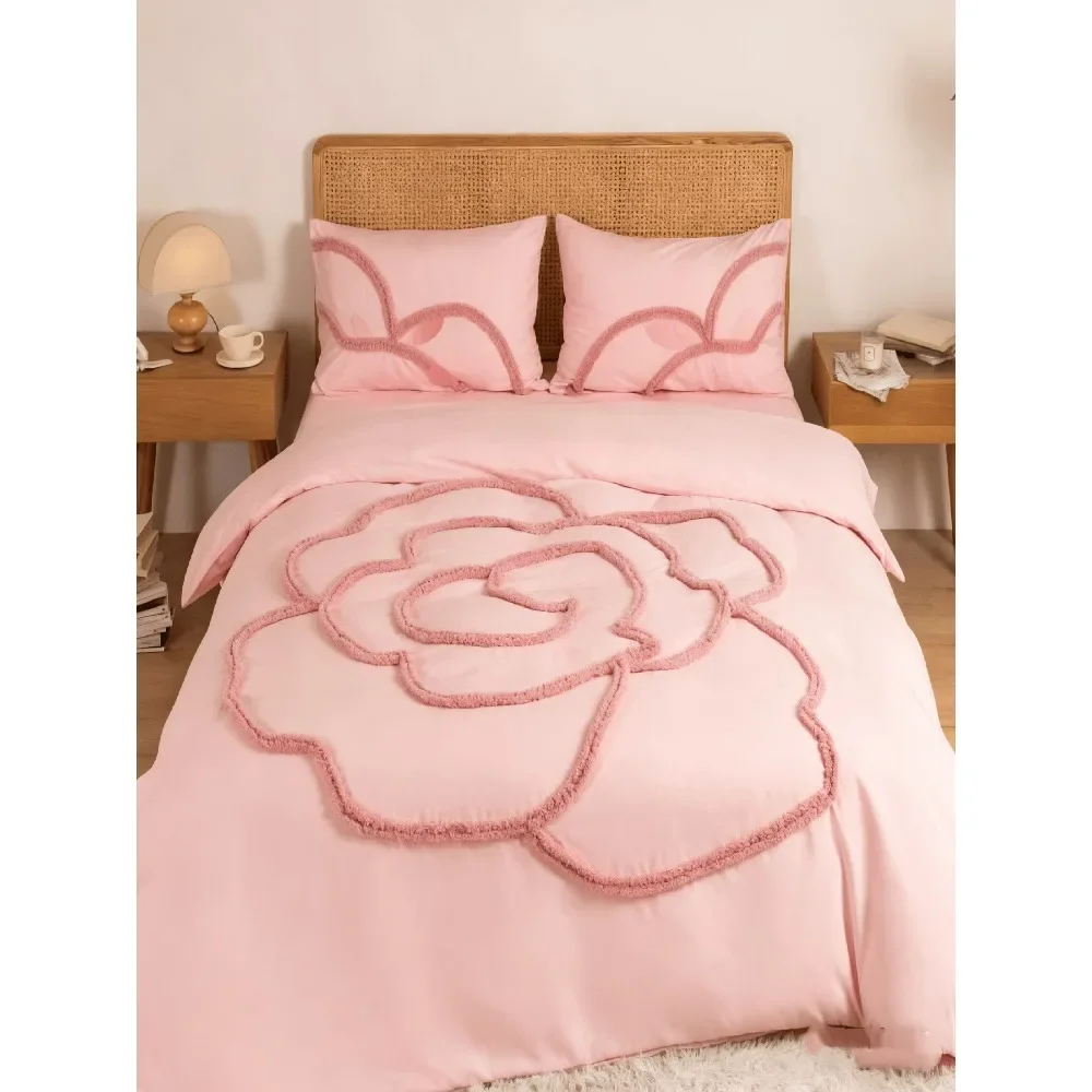 

Blue Floral Plush Duvet Set 2 Piece Elegant Camellia Bedding For Warm Cozy Bedroom