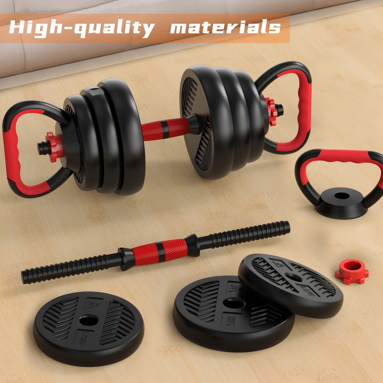 4 in 1 Adjustable Weight Dumbbell Set, Versatile Weights Home Gym Equipment with Dumbbell, Barbell, Kettlebell, Push-Up Modes