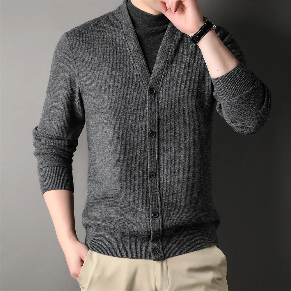 

COODRONY Men's Winter Cotton Cardigan Thick and Warm Waistband Classic Casual V-neck Sweater Cardigan Knitted Coat Men's D0056