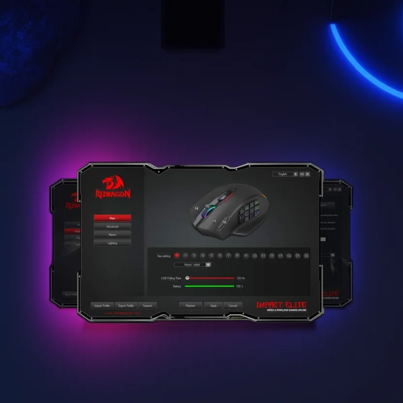 Redragon M913 Gaming 16000 DPI Wired 2.4Ghz Wireless RGB Optical Gamer Mice 16 Programmable Buttons, Black/White Mouse