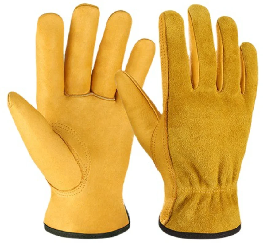 Cowhide Work Gloves, Horticultural Welders' Protective and Wear-resistant Labor Protection Gloves