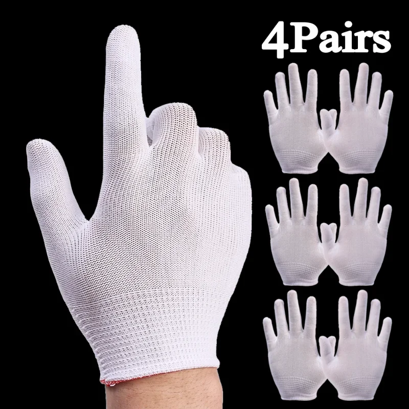 1/4Pairs White Thin Nylon Gloves with Elastic Wrist Opening Work Gloves Non-slip Gloves for Labor Work Gardening Household Goods