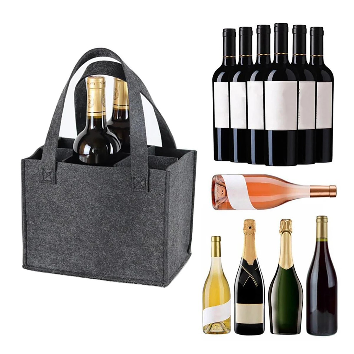 

Bottle Bag Bottle Basket Handbag Beer Drink Carrier For Party Travel Picnic Bottle Carrier 6 Bottles Reusable Bottle Bag Felt