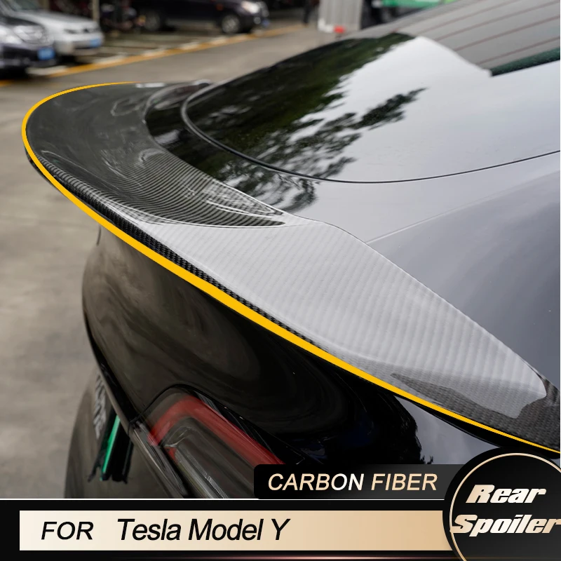 Car Rear Trunk Spoiler Wing for Tesla Model Y Sport Utility 4-Door 2019-2021 Racing Rear Boot Lid Spoiler Wing Lip Carbon Fiber