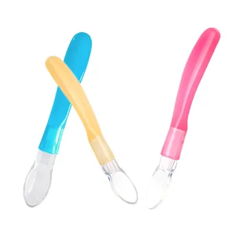 כף סיליקון רכה לבטיחות לתינוקות, כלי שולחן לילדים, כלי אוכל לתינוקות, כף אכילה מוצקה לתינוקות חדשים