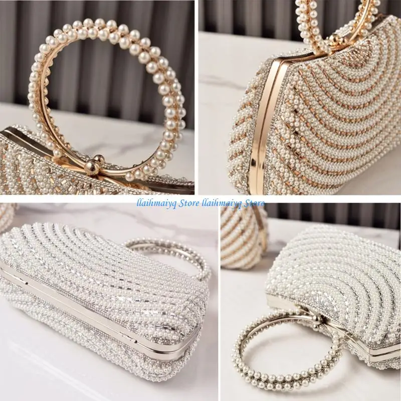 573B Luxury Wedding Evening Purse Faux Pearls Decorated Multipurpose Crossbody Bag For Event And Travel