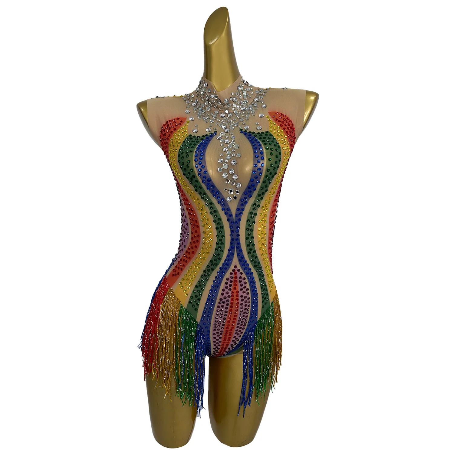 Sleeveless Vest Jumpsuit Colorful Rhinestone Fringe Tight Shorts Acrobatics Performance Girl Group Stage Performance Costumes ct