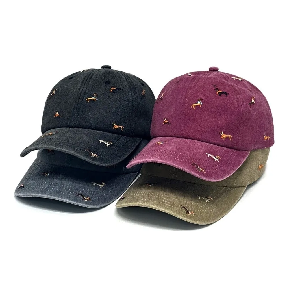 Fashion Punk Embroidery Puppy Cap Washed Cotton Vintage Baseball Cap Soft UV Protection Distressed Baseball Cap Women 3