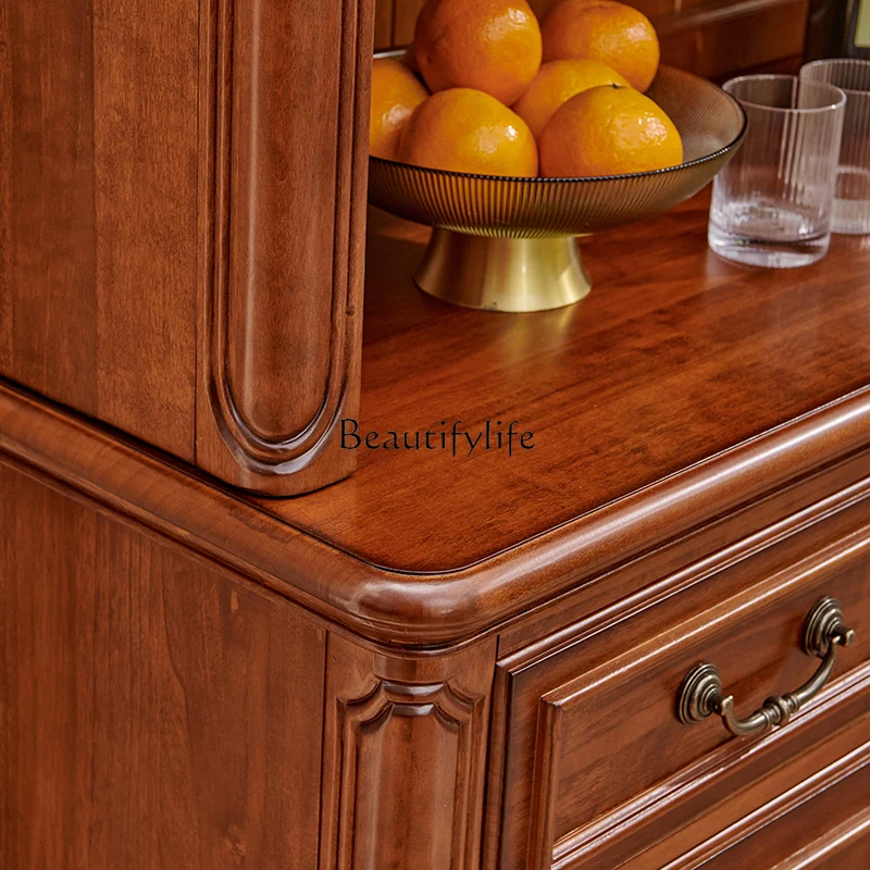 

04American all-solid wood wine cabinet display cabinet household living room European storage cabinet