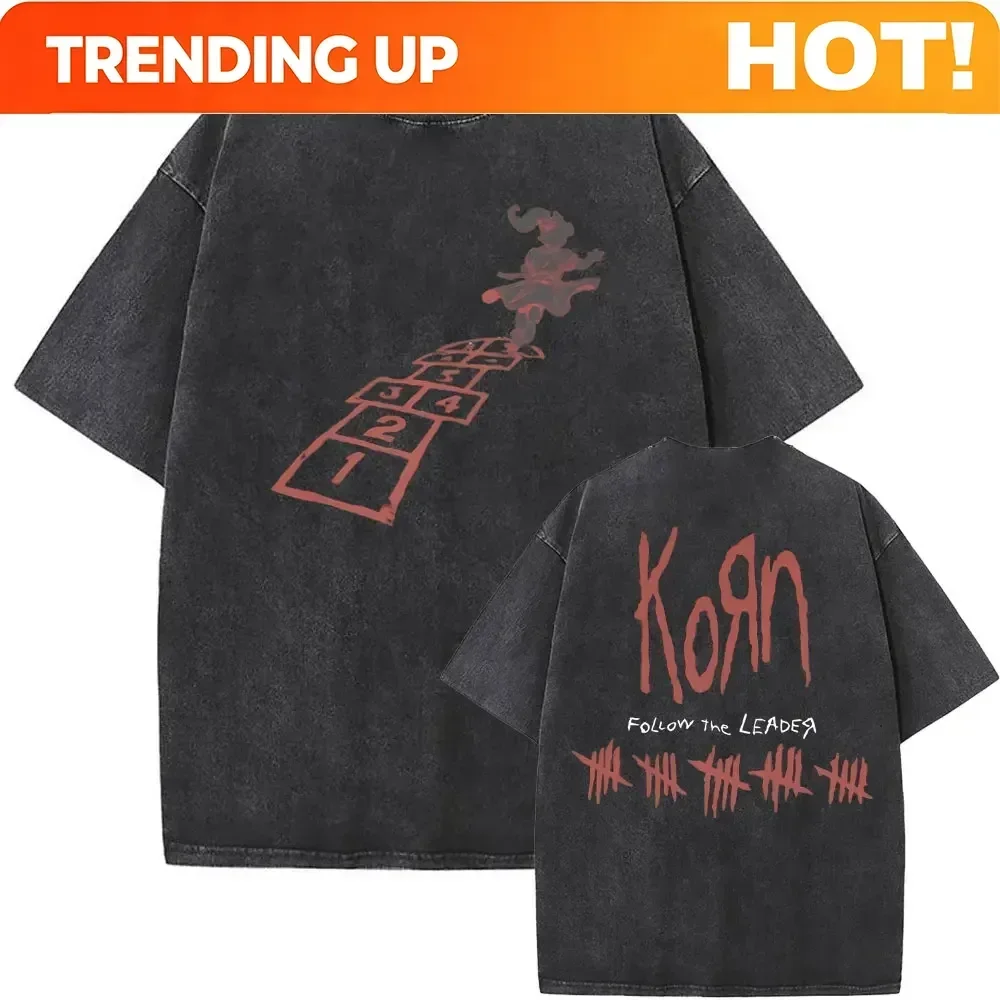 Customization Rock Band Korn Ftl 25 Follow The Leader 61392 Short Sleeved Round Neck Y2k Tshirt Men Washed New In Top & Tees Men