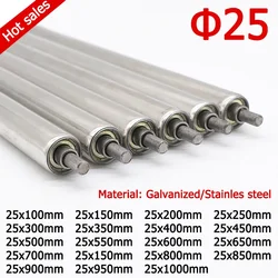 Dia 25mm Galvanized Roller Conveyors 201 Stainless Steel Total Length 100 200 250 300 350 400 450 500 550 600 700 800 900 1000mm
