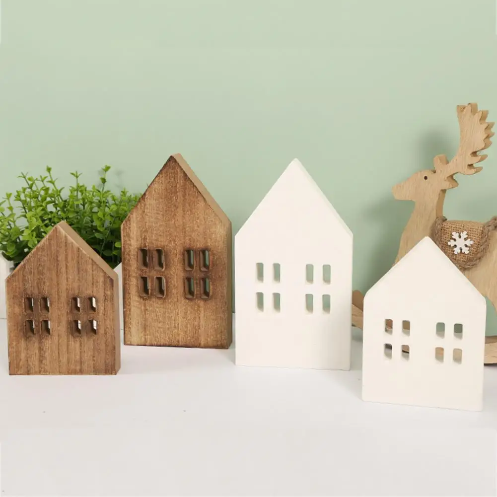 Wood House Craft Eco-friendly Nordic Style Miniature Handicraft Home Decor Good Texture Wooden Little House For Christmas