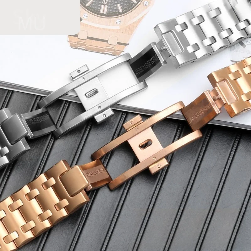 Premium Stainless Steel Anti-Rust Watchband for AP Royal Oak Offshore Series 15400 15407 with Double Press Butterfly Buckle 28mm