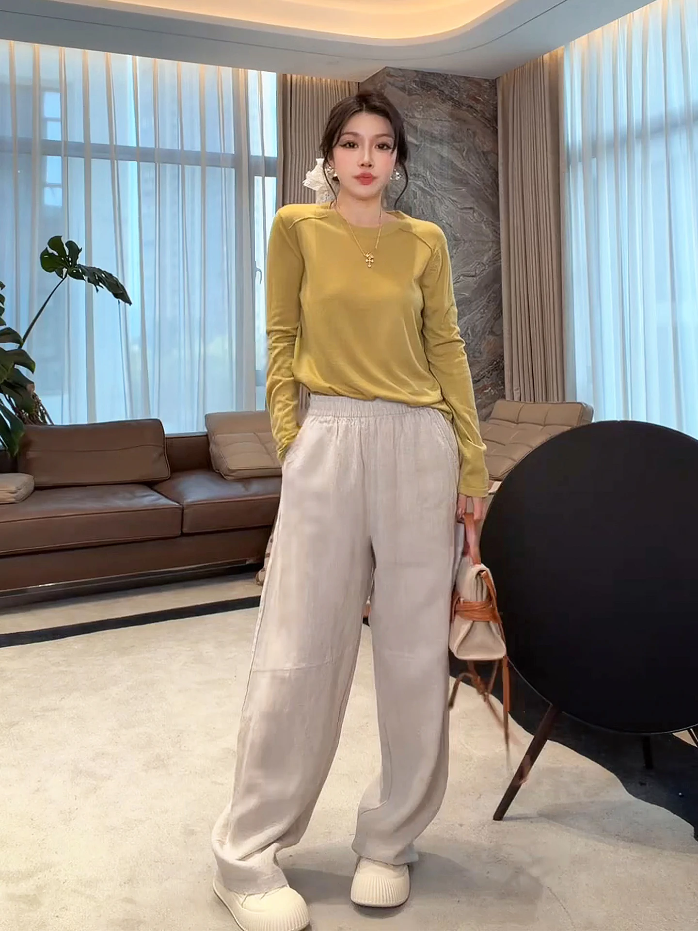 

Soft Wool Knitted Sweater Faionable High nce Skin-friendly eep Wool Casual Sle Women's Long Sve Knitwear