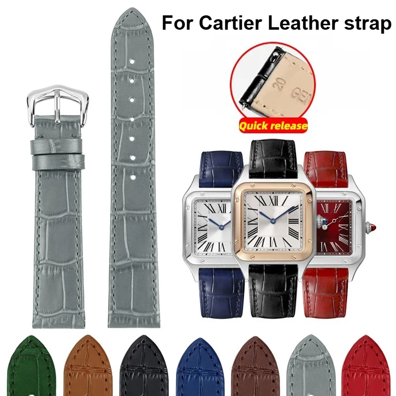 For Cartier Santos Dumont Tank series Quick Release Leather Strap 15mm 17mm 18mm 20mm Men women Cowhide Watch Band Accessories