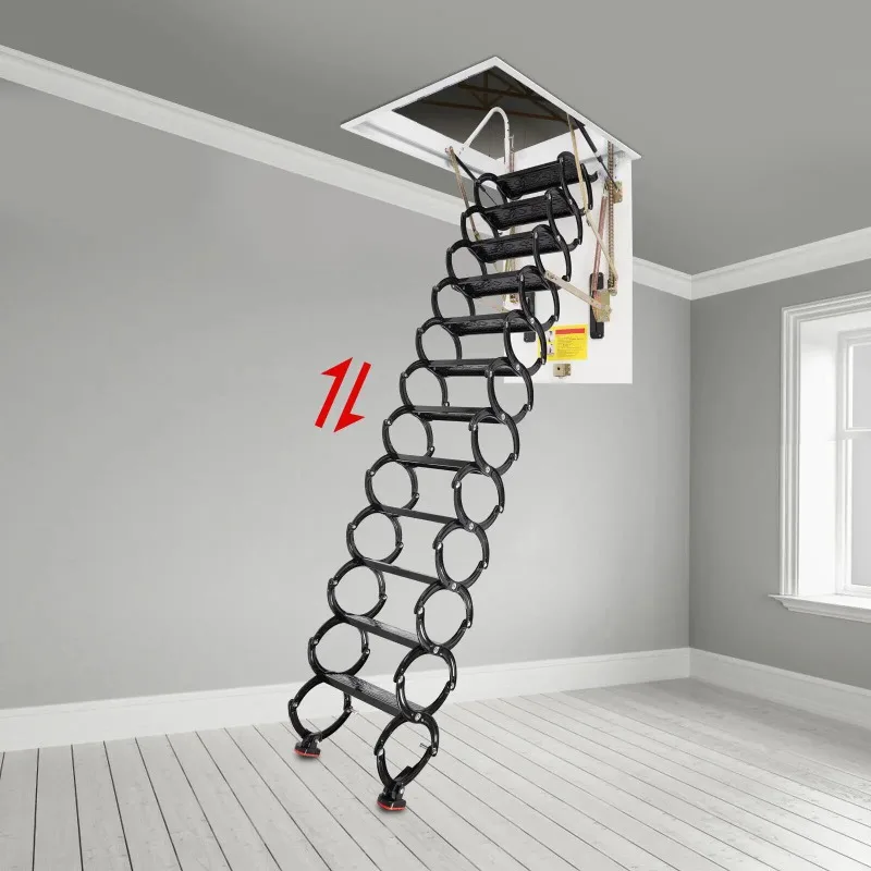 10ft 12-Steps Attic Ladder Loft Stairs Folding Pull Down Stairs Ladder Ceiling Mounted 600lbs Load
