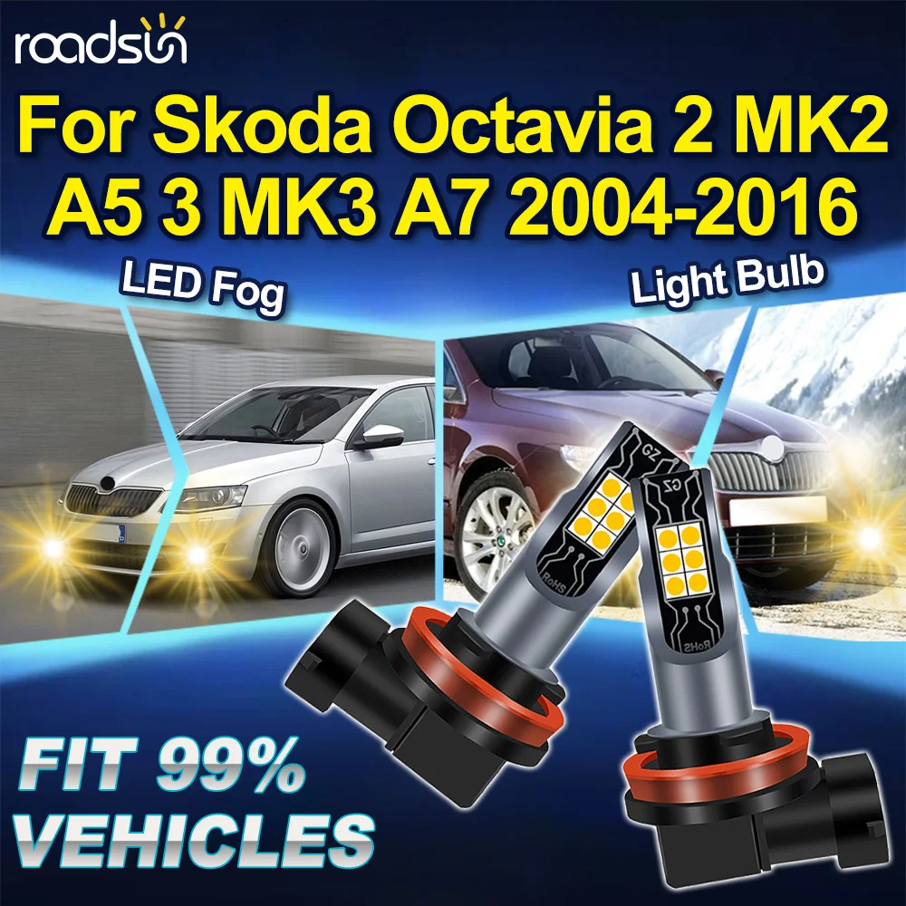 

ROADSUN H8 H9 H11 для Skoda Octavia 2 MK2 A5 3 MK3 A7 2004-2016, 2 шт., 3000K, Canbus, автомобильные светодиодные противотуманные фары