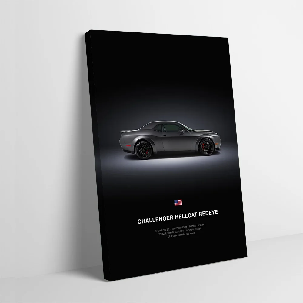Challenger Hellcat Redeye Car Poster Customizable Printed Canvas Painting for Pictures Wall Art Living Room Decorations Mural