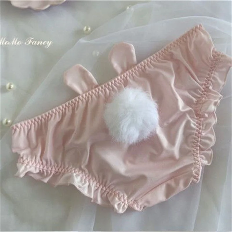 Sexy Lingerie For Women Girls' Lace Rabbit Ears Plush Tail 2023 New Underwear Women's Lolita Summer Thin Mid-waist Cotton Pantie