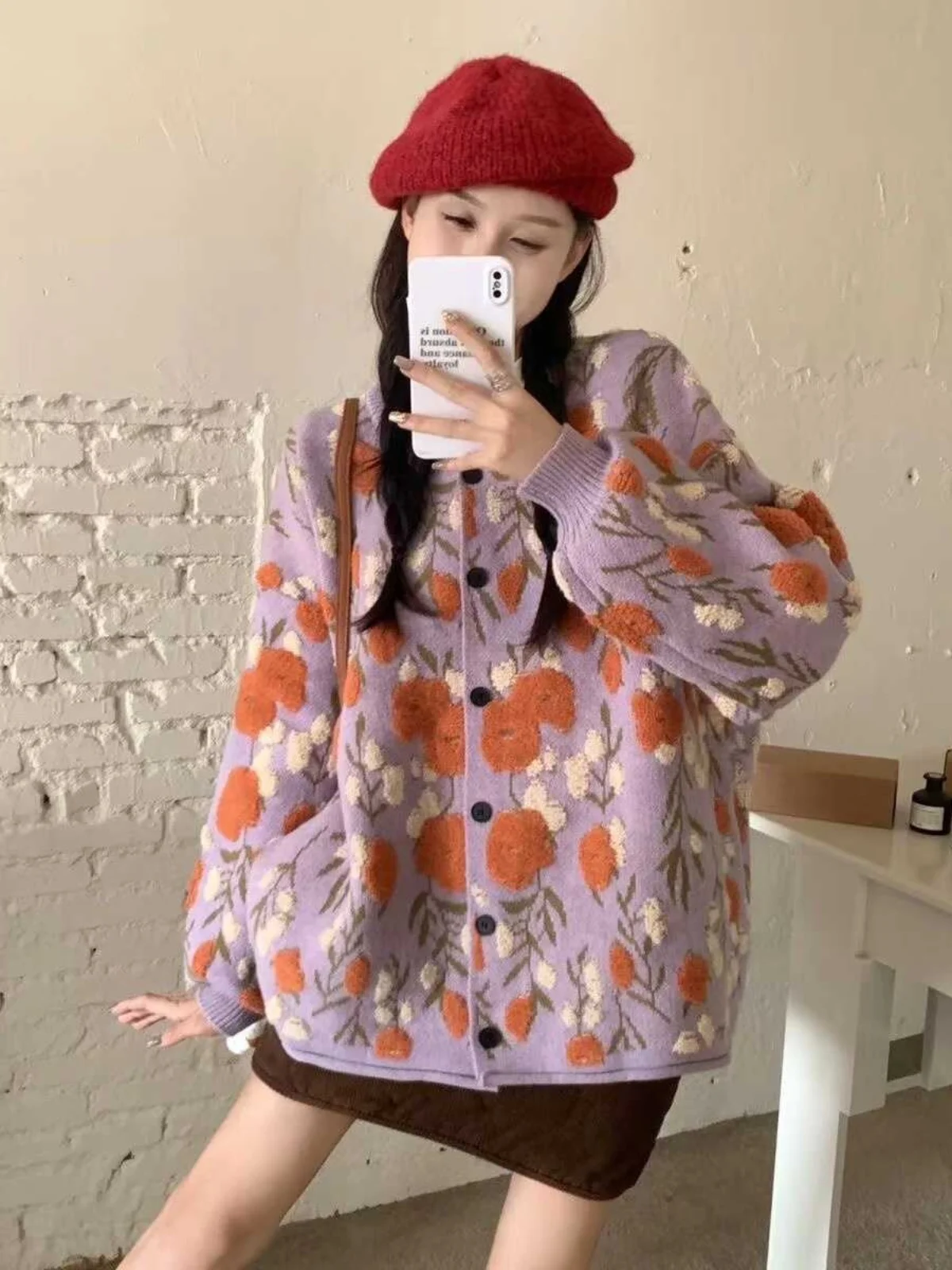 Plus Size Strickjacke Pullover Herbst Winter Lazy Sle 3D Flower Long Sve Vielseitiges Top für Plus Size Damen