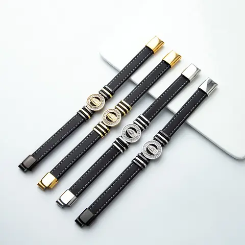 New European and American fashion collocation micro zircon Madonna goddess statue stainless steel neutral leather rope bracelet