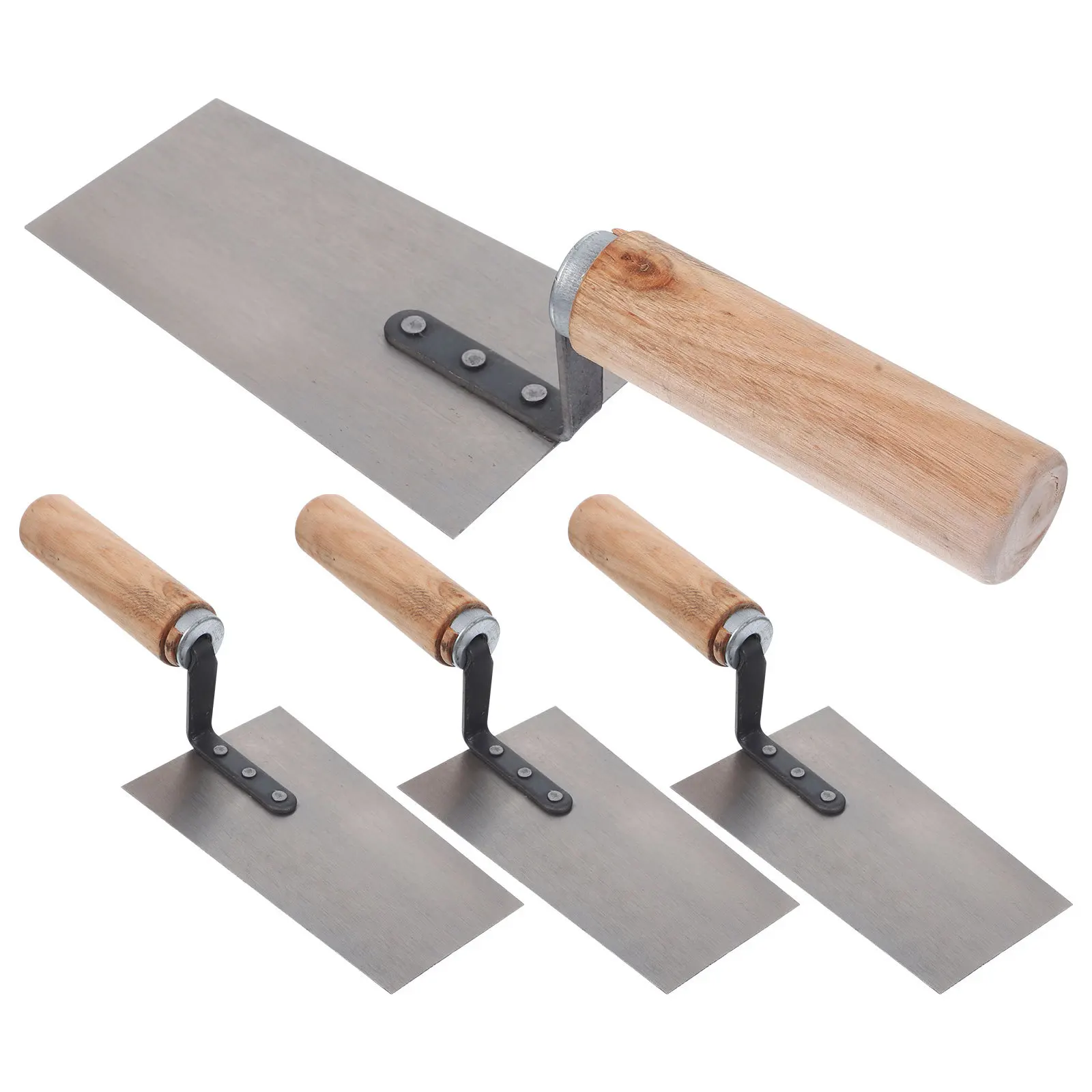 4Pcs Putty Trowel Set Masonry Trowels Wooden Handle Rust Resistant High Performance Stainless Steel Blades Drywall Plastering